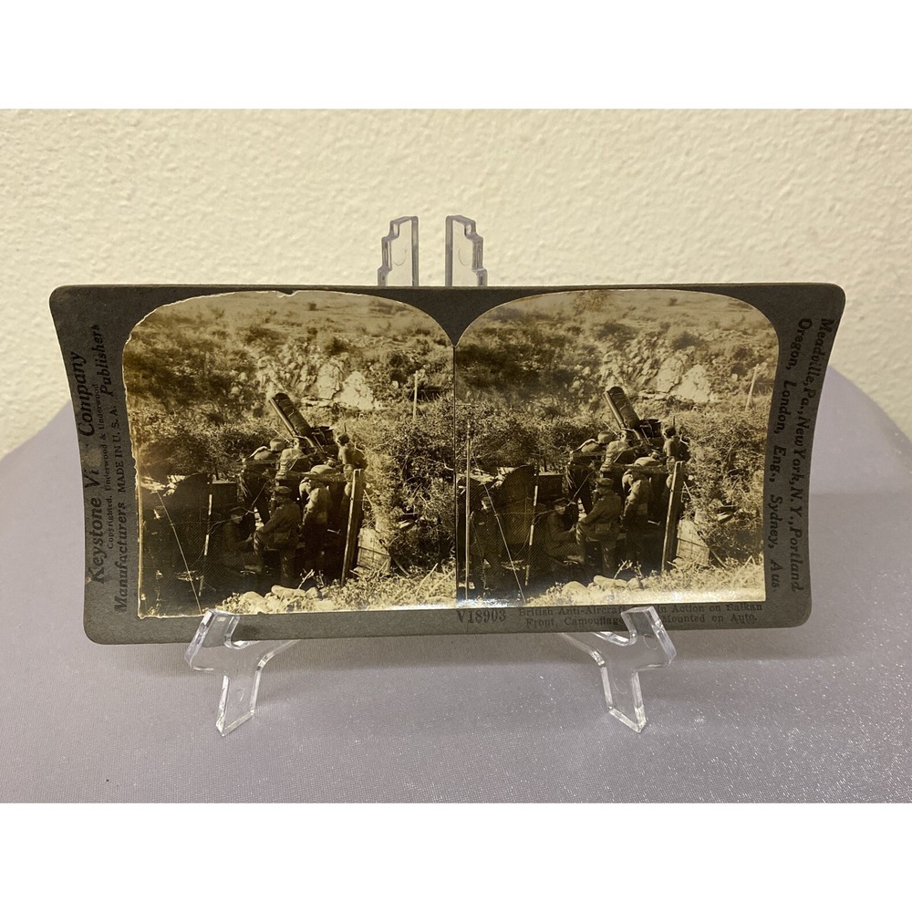 1920's STEREO VIEW BRITISH ANTI-AIRCRAFT GUN ON BALKAN FRONT V18903, KEYSTONE